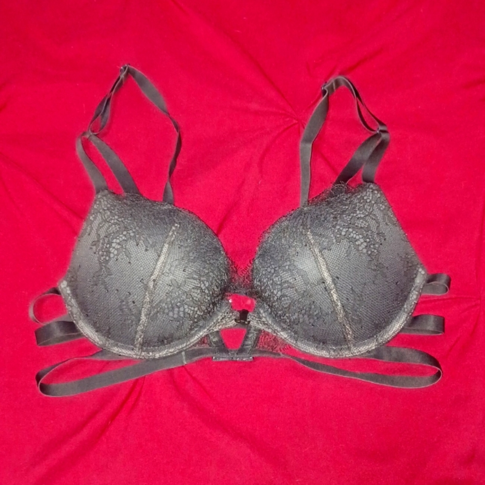 Strappy black lace bra